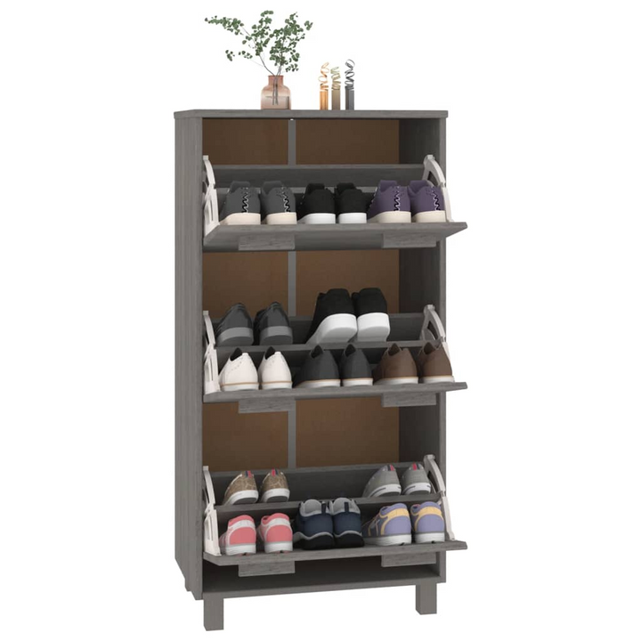 HAMAR Solid Wood Shoe Cabinet - Light Grey, 3 Flip-Drawers, 59.5x35x117 cm - Durable & Stylish Storage Solution - Premium  from Home Treasures - Just £119.99! Shop now at Home Treasures