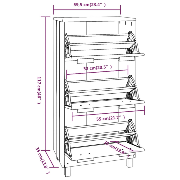 HAMAR Solid Wood Shoe Cabinet - Light Grey, 3 Flip-Drawers, 59.5x35x117 cm - Durable & Stylish Storage Solution - Premium  from Home Treasures - Just £119.99! Shop now at Home Treasures