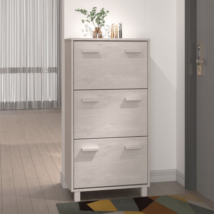 HAMAR White Shoe Cabinet | Solid Pine Wood Shoe Storage | 3 Flip-Drawers | 59.5x35x117 cm - Premium  from Home Treasures - Just £126.99! Shop now at Home Treasures