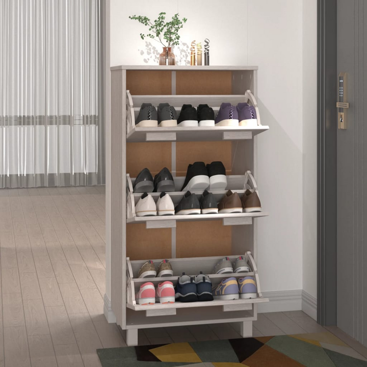 HAMAR White Shoe Cabinet | Solid Pine Wood Shoe Storage | 3 Flip-Drawers | 59.5x35x117 cm - Premium  from Home Treasures - Just £126.99! Shop now at Home Treasures