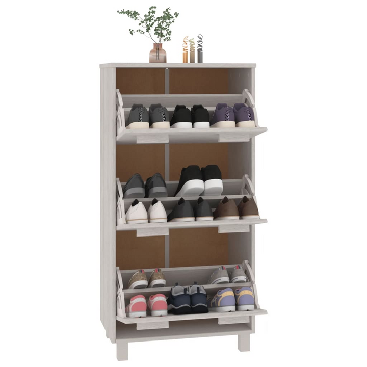 HAMAR White Shoe Cabinet | Solid Pine Wood Shoe Storage | 3 Flip-Drawers | 59.5x35x117 cm - Premium  from Home Treasures - Just £126.99! Shop now at Home Treasures