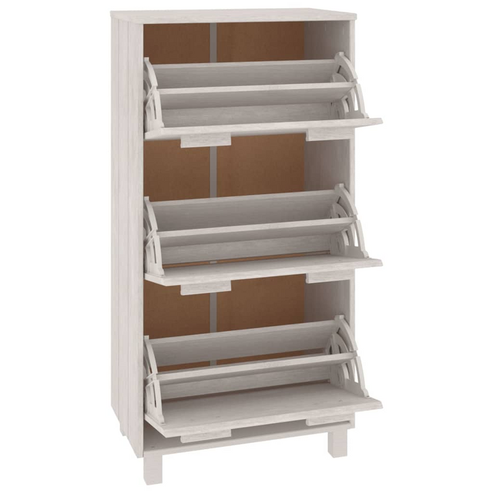 HAMAR White Shoe Cabinet | Solid Pine Wood Shoe Storage | 3 Flip-Drawers | 59.5x35x117 cm - Premium  from Home Treasures - Just £126.99! Shop now at Home Treasures