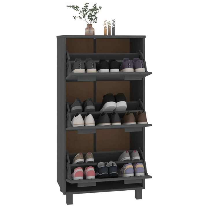 HAMAR Dark Grey Shoe Cabinet - Solid Wood Pine, 3 Flip-Drawers, 59.5x35x117 cm | Modern Storage Solution - Premium  from Home Treasures - Just £122.99! Shop now at Home Treasures