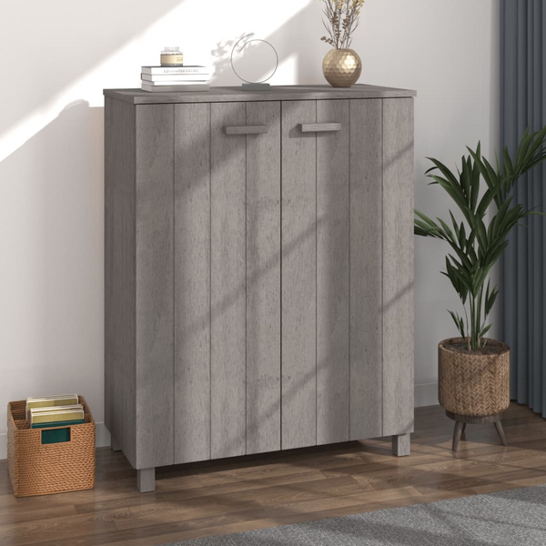 HAMAR Solid Pine Wood Shoe Cabinet in Light Grey - 3 Shelves, Wooden Handles, 85x40x108 cm - Premium  from Home Treasures - Just £127.99! Shop now at Home Treasures