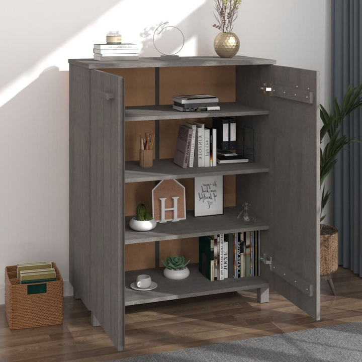 HAMAR Solid Pine Wood Shoe Cabinet in Light Grey - 3 Shelves, Wooden Handles, 85x40x108 cm - Premium  from Home Treasures - Just £123.99! Shop now at Home Treasures