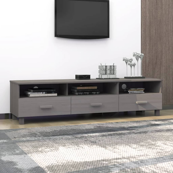 HAMAR TV Cabinet in Light Grey 158x40x40 cm - Solid Wood Pine Entertainment Center - Premium  from Home Treasures - Just £131.99! Shop now at Home Treasures