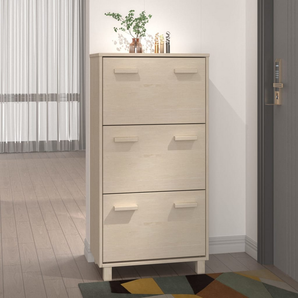 HAMAR Shoe Cabinet - Solid Pinewood, Honey Brown, 3 Flip Drawers | 59.5x35x117 cm | Stylish & Functional Shoe Storage - Premium  from Home Treasures - Just £120.99! Shop now at Home Treasures