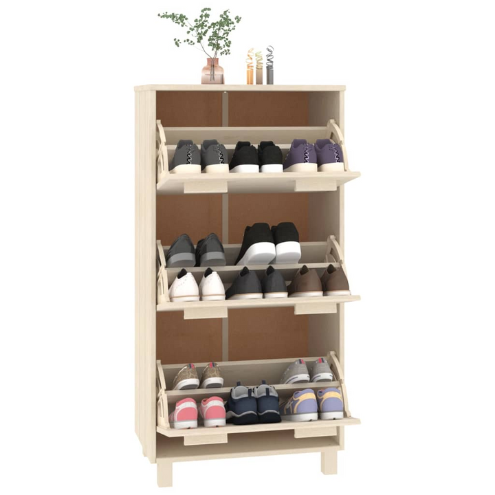 HAMAR Shoe Cabinet - Solid Pinewood, Honey Brown, 3 Flip Drawers | 59.5x35x117 cm | Stylish & Functional Shoe Storage - Premium  from Home Treasures - Just £120.99! Shop now at Home Treasures