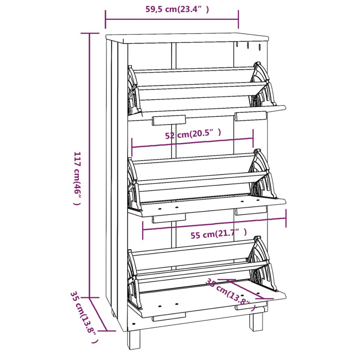 HAMAR Shoe Cabinet - Solid Pinewood, Honey Brown, 3 Flip Drawers | 59.5x35x117 cm | Stylish & Functional Shoe Storage - Premium  from Home Treasures - Just £120.99! Shop now at Home Treasures