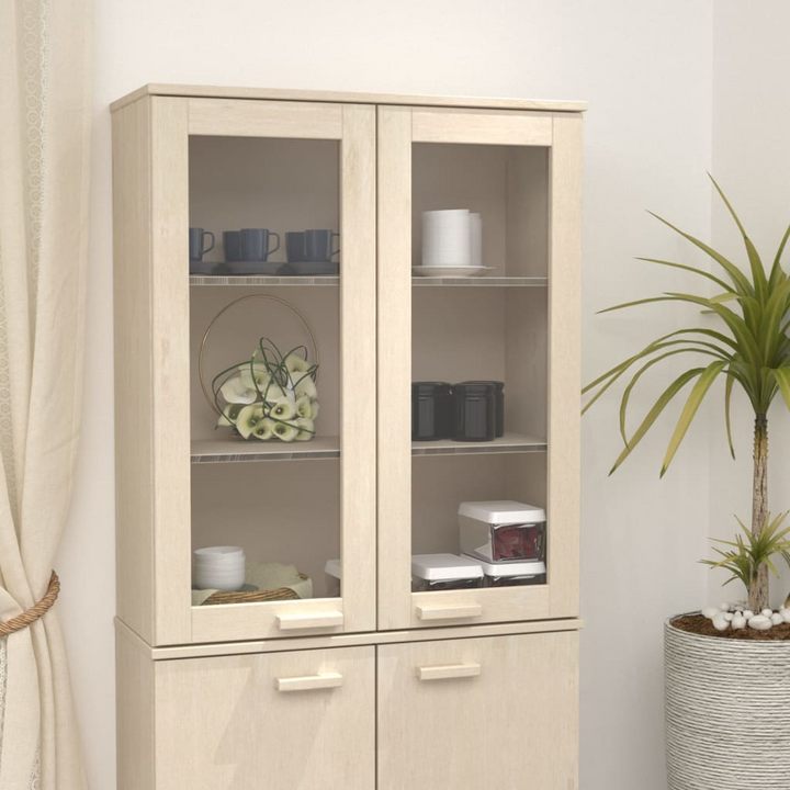 HAMAR Highboard Top - Honey Brown 85x35x100cm | Solid Pine Wood, Glass Doors & Shelves - Premium  from Home Treasures - Just £125.99! Shop now at Home Treasures