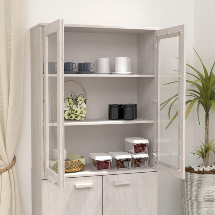 HAMAR Highboard Top - White, Solid Pine Wood 85x35x100 cm with Glass Doors & Shelves | Elegant Storage Solution - Premium  from Home Treasures - Just £133.99! Shop now at Home Treasures