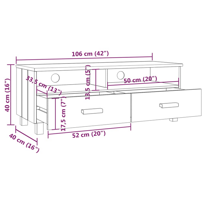 HAMAR Solid Wood TV Cabinet in White - Stylish & Practical Media Console with Drawers and Compartments - 106x40x40 cm - Premium  from Home Treasures - Just £91.99! Shop now at Home Treasures