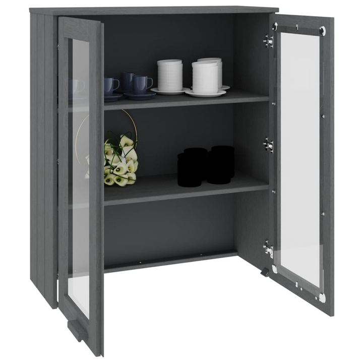 HAMAR Highboard Top in Dark Grey Solid Pinewood, 85x35x100cm with Glass Doors and Shelves | Stylish & Functional Storage Solution - Premium  from Home Treasures - Just £147.99! Shop now at Home Treasures