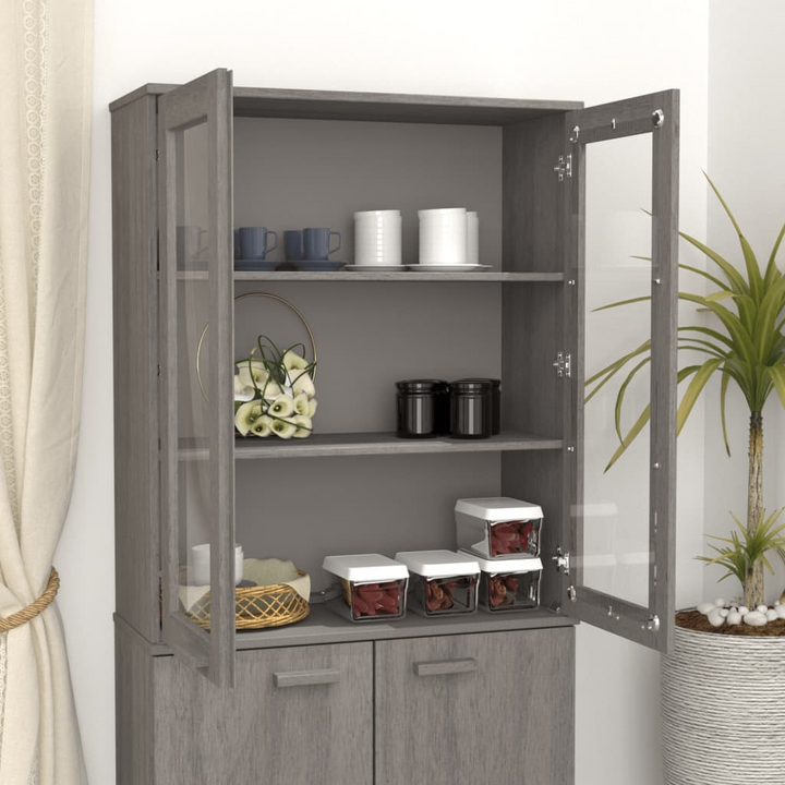 HAMAR Highboard Top - Light Grey Solid Pine Wood with Glass Doors, 85x35x100 cm - Elegant Storage Solution - Premium  from Home Treasures - Just £144.99! Shop now at Home Treasures