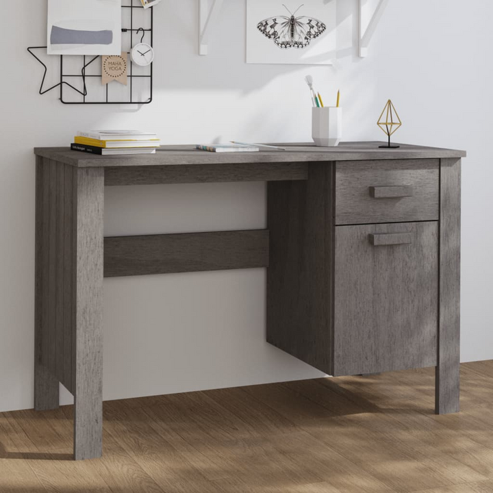 HAMAR Solid Wood Pine Desk in Light Grey, 113x50x75 cm - Spacious & Sturdy Workstation for Home Office - Premium  from Home Treasures - Just £106.99! Shop now at Home Treasures