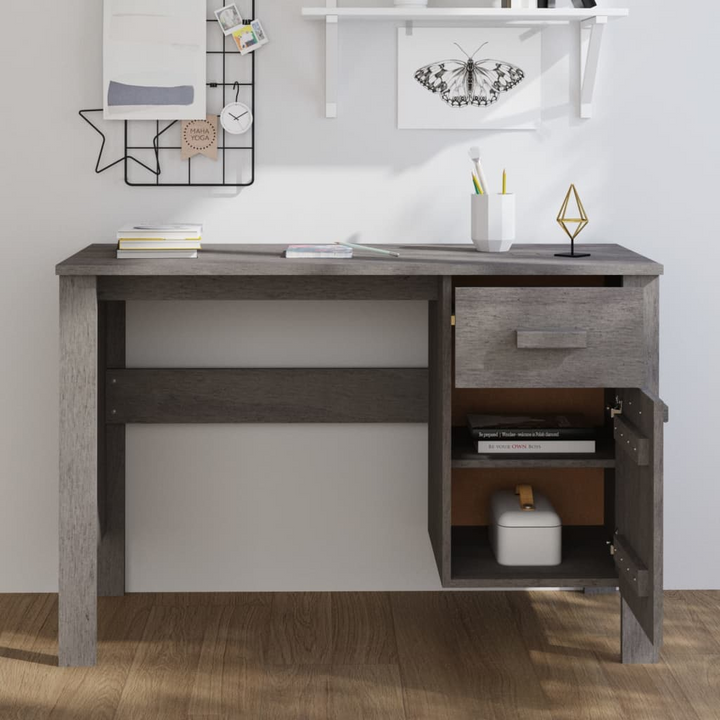 HAMAR Solid Wood Pine Desk in Light Grey, 113x50x75 cm - Spacious & Sturdy Workstation for Home Office - Premium  from Home Treasures - Just £106.99! Shop now at Home Treasures