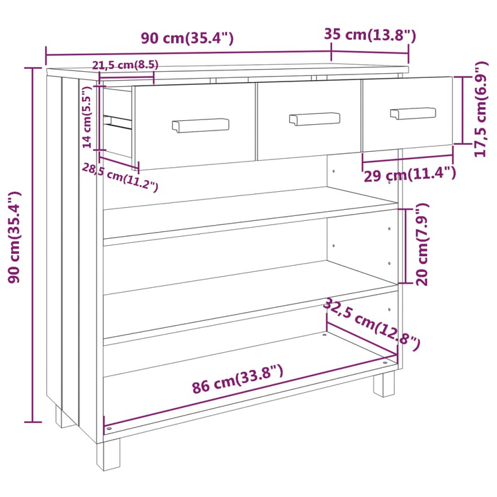 HAMAR Console Table in Light Grey - Solid Wood Pine, 90x35x90 cm with Storage Drawers & Shelves - Premium  from Home Treasures - Just £83.99! Shop now at Home Treasures