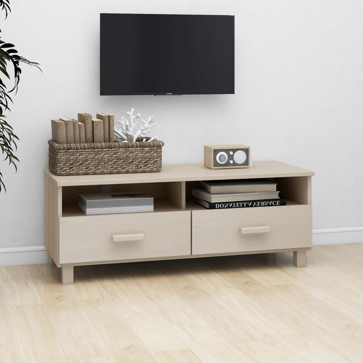 HAMAR TV Cabinet in Honey Brown - Solid Pine Wood Media Console with Ample Storage - 106x40x40 cm - Premium  from Home Treasures - Just £91.99! Shop now at Home Treasures