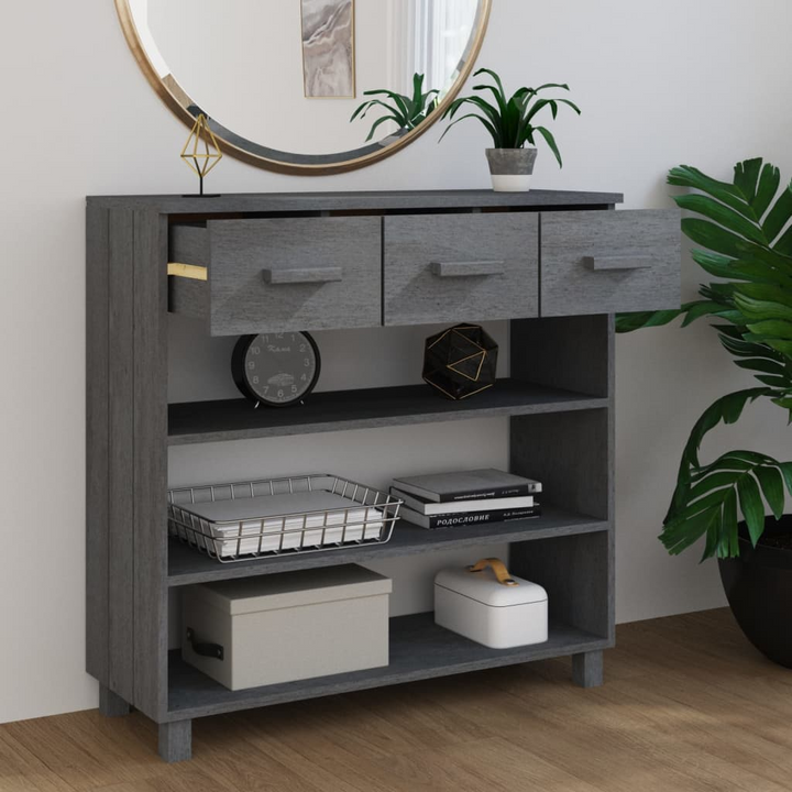 HAMAR Dark Grey Console Table - 90x35x90 cm Solid Pinewood with Storage Drawers and Shelves - Premium  from Home Treasures - Just £100.99! Shop now at Home Treasures