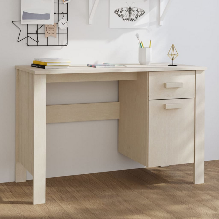 HAMAR Solid Wood Pine Desk in Honey Brown - 113x50x75 cm | Sturdy, Stylish, Perfect for Home Office - Premium  from Home Treasures - Just £138.99! Shop now at Home Treasures