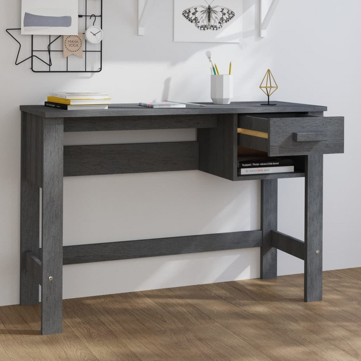 HAMAR Desk in Dark Grey - Solid Pine Wood, 110x40x75 cm, Modern Home Office Furniture with Drawer and Open Compartment - Premium  from Home Treasures - Just £90.99! Shop now at Home Treasures