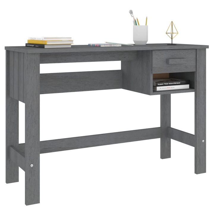 HAMAR Desk in Dark Grey - Solid Pine Wood, 110x40x75 cm, Modern Home Office Furniture with Drawer and Open Compartment - Premium  from Home Treasures - Just £90.99! Shop now at Home Treasures