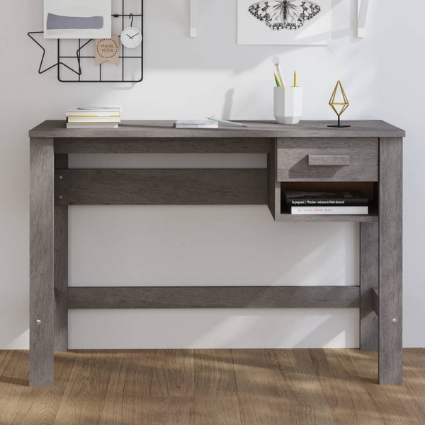 HAMAR Light Grey Desk - 110x40x75 cm | Solid Pine Wood with Drawer & Compartment - Premium  from Home Treasures - Just £76.99! Shop now at Home Treasures