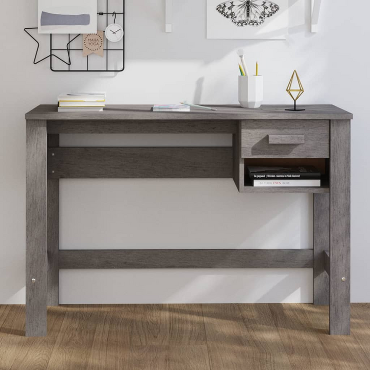 HAMAR Light Grey Desk - 110x40x75 cm | Solid Pine Wood with Drawer & Compartment - Premium  from Home Treasures - Just £76.99! Shop now at Home Treasures