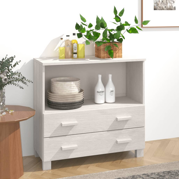 HAMAR Sideboard - Stylish White Solid Pine Wood Cabinet with 2 Drawers & 1 Compartment 85x35x80 cm - Premium  from Home Treasures - Just £92.99! Shop now at Home Treasures