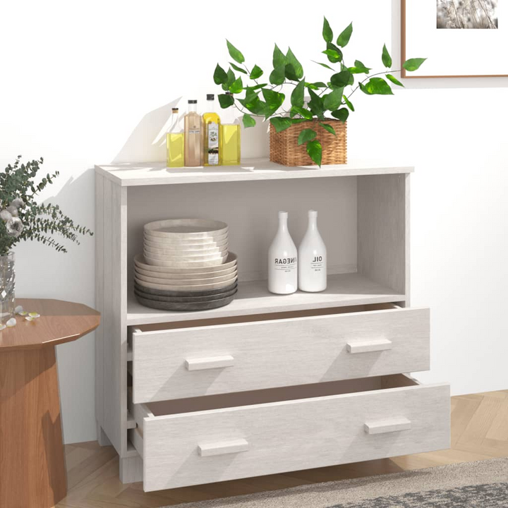 HAMAR Sideboard - Stylish White Solid Pine Wood Cabinet with 2 Drawers & 1 Compartment 85x35x80 cm - Premium  from Home Treasures - Just £92.99! Shop now at Home Treasures