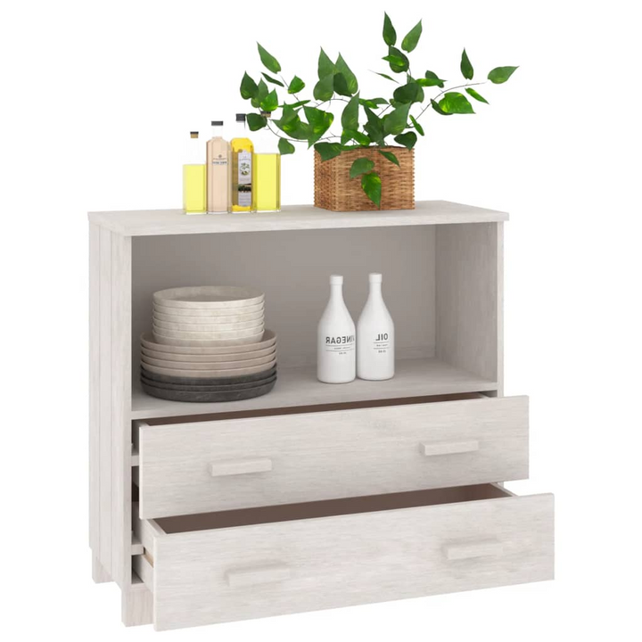 HAMAR Sideboard - Stylish White Solid Pine Wood Cabinet with 2 Drawers & 1 Compartment 85x35x80 cm - Premium  from Home Treasures - Just £92.99! Shop now at Home Treasures