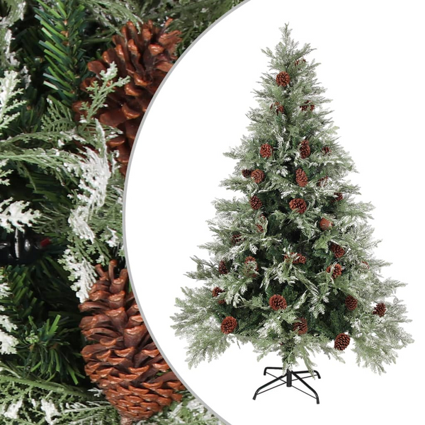 Christmas Tree with Pine Cones - Green and White, Hinged PVC & PE, Easy Assembly with Steel Stand - Premium  from Home Treasures - Just £98.99! Shop now at Home Treasures