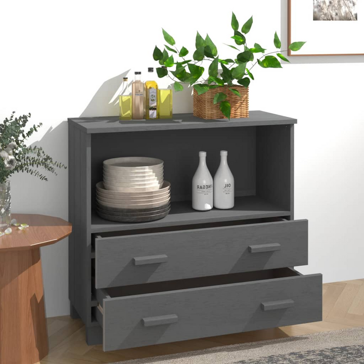 HAMAR Solid Wood Sideboard - Dark Grey, 85x35x80 cm, Pinewood Storage Cabinet with 2 Drawers - Durable and Elegant Storage Solution - Premium  from Home Treasures - Just £76.99! Shop now at Home Treasures