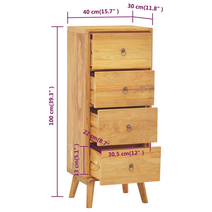 Vintage Solid Teak Chest of Drawers - 4 Drawer Storage Cabinet, 40x30x100cm - Premium  from Home Treasures - Just £215.99! Shop now at Home Treasures