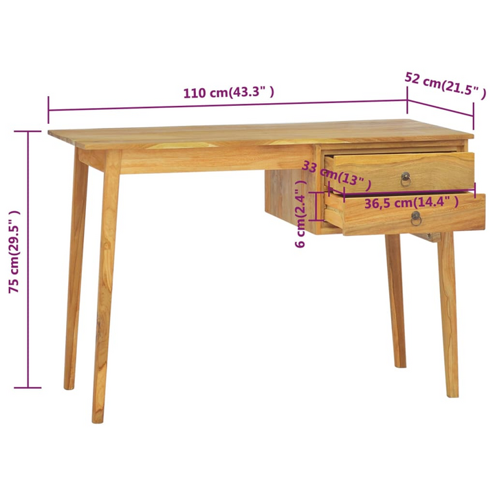 Solid Teak Work Desk with 2 Drawers – Elegant & Durable Workspace Solution, 110x52x75cm - Premium  from Home Treasures - Just £240.99! Shop now at Home Treasures