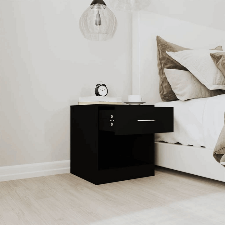 Black Bedside Cabinets w/ Drawer, Set of 2 - Modern Nightstands 36.5 x 30.5 x 38cm (Ample Storage & Durable Build) - Premium  from Home Treasures - Just £56.99! Shop now at Home Treasures