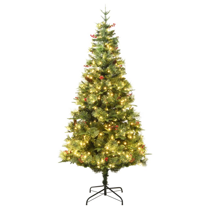 Pre-lit Christmas Tree with Pine Cones & Berries - Green, PVC & PE, Hinged Construction, 300 LED Lights, Easy Assembly & Storage - Premium  from Home Treasures - Just £127.99! Shop now at Home Treasures