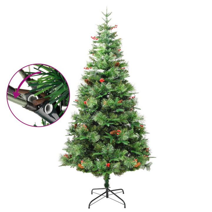 Pre-lit Christmas Tree with Pine Cones & Berries - Green, PVC & PE, Hinged Construction, 300 LED Lights, Easy Assembly & Storage - Premium  from Home Treasures - Just £127.99! Shop now at Home Treasures