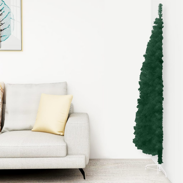 Slim Artificial Half Christmas Tree with Stand Green 210 cm - Perfect for Small Spaces, Eco-Friendly, Realistic Design - Premium  from Home Treasures - Just £18.99! Shop now at Home Treasures