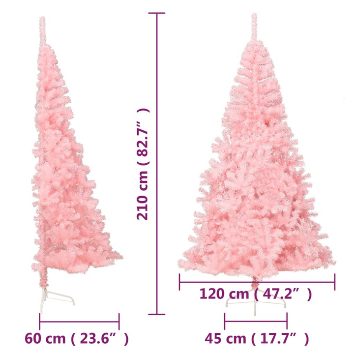 Pink Artificial Half Christmas Tree with Stand, 210 cm - Realistic PVC Tips, Space-Saving Design, Durable & Economical - Premium  from Home Treasures - Just £33.99! Shop now at Home Treasures