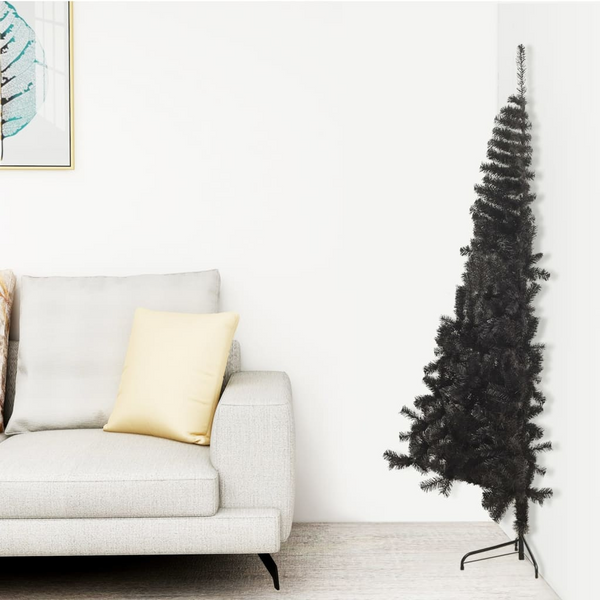 Stylish Black Artificial Half Christmas Tree with Sturdy Stand - 210 cm | Space-Saving Design & Realistic PVC Branches - Premium  from Home Treasures - Just £35.99! Shop now at Home Treasures