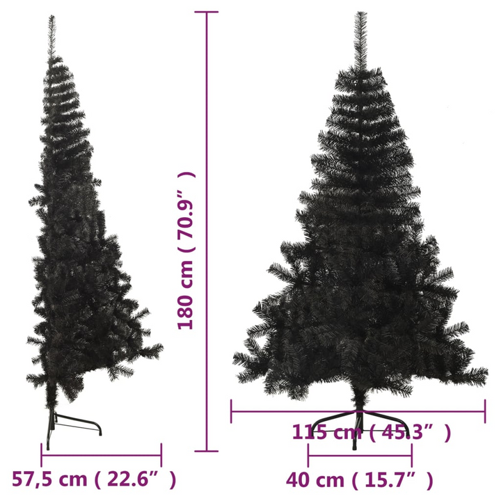 Black Half Christmas Tree 180 cm with Stand - Realistic & Space-Saving Design - Premium  from Home Treasures - Just £46.99! Shop now at Home Treasures