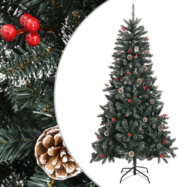 210 cm Artificial Christmas Tree with Stand - Realistic Green PVC, Snowy Tips, Cones & Berries Decoration - Premium  from Home Treasures - Just £160.99! Shop now at Home Treasures