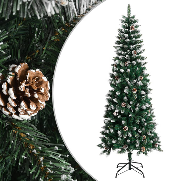 240 cm Green Artificial Christmas Tree with Stand - Realistic PVC Tips & Snowy Cones - Premium  from Home Treasures - Just £159.99! Shop now at Home Treasures