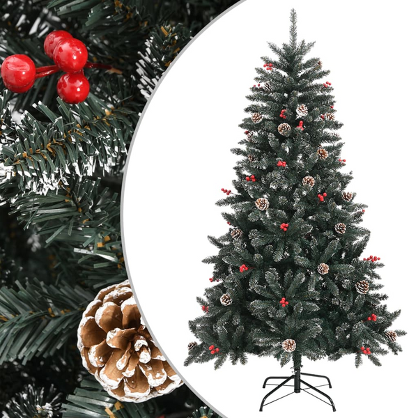 Artificial Christmas Tree with Stand - Green PVC, Snow-Decorated with Cones and Berries - Premium  from Home Treasures - Just £116.99! Shop now at Home Treasures