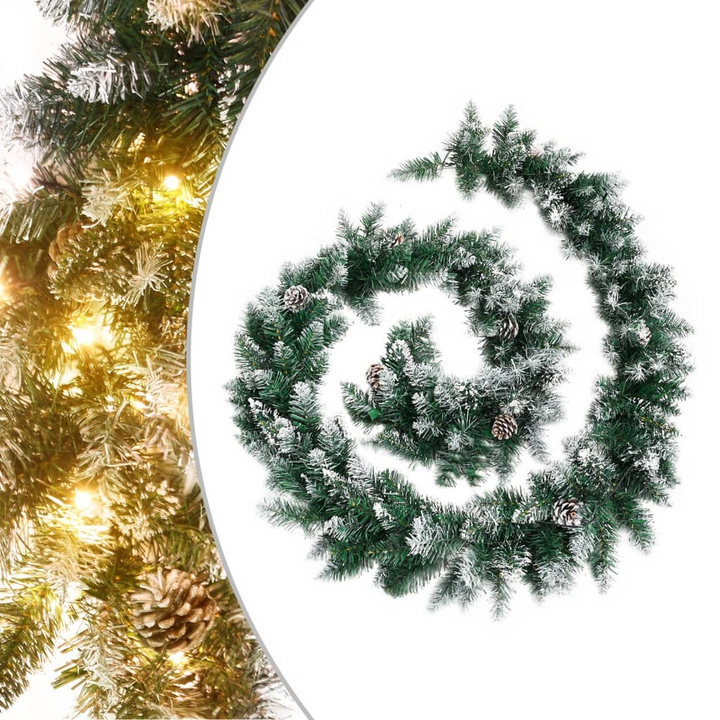 5.2m Christmas Garland with LED Lights – Weather-Resistant PVC, Green, Pine Cones & Artificial Snow – 8 Lighting Modes – Perfect for Indoor & Covered Outdoor Use - Premium  from Home Treasures - Just £49.99! Shop now at Home Treasures