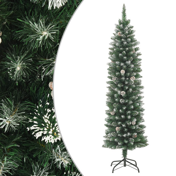 Slim Artificial Christmas Tree with Snow Decoration and Stand - 180 cm, Green and White PVC - Premium  from Home Treasures - Just £78.99! Shop now at Home Treasures