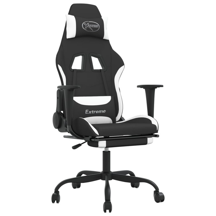 Ergonomic Swivel Gaming Chair with Footrest, Black and White Fabric - Premium  from Home Treasures - Just £114.99! Shop now at Home Treasures