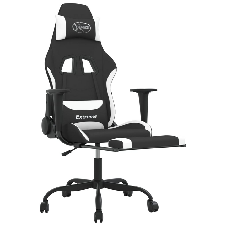 Ergonomic Swivel Gaming Chair with Footrest, Black and White Fabric - Premium  from Home Treasures - Just £114.99! Shop now at Home Treasures