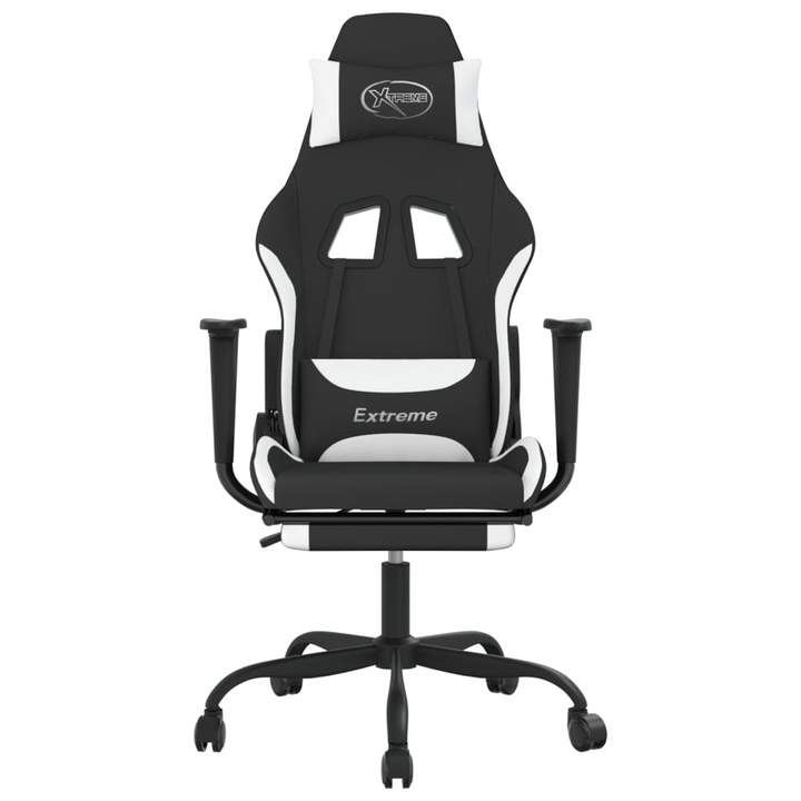 Ergonomic Swivel Gaming Chair with Footrest, Black and White Fabric - Premium  from Home Treasures - Just £114.99! Shop now at Home Treasures